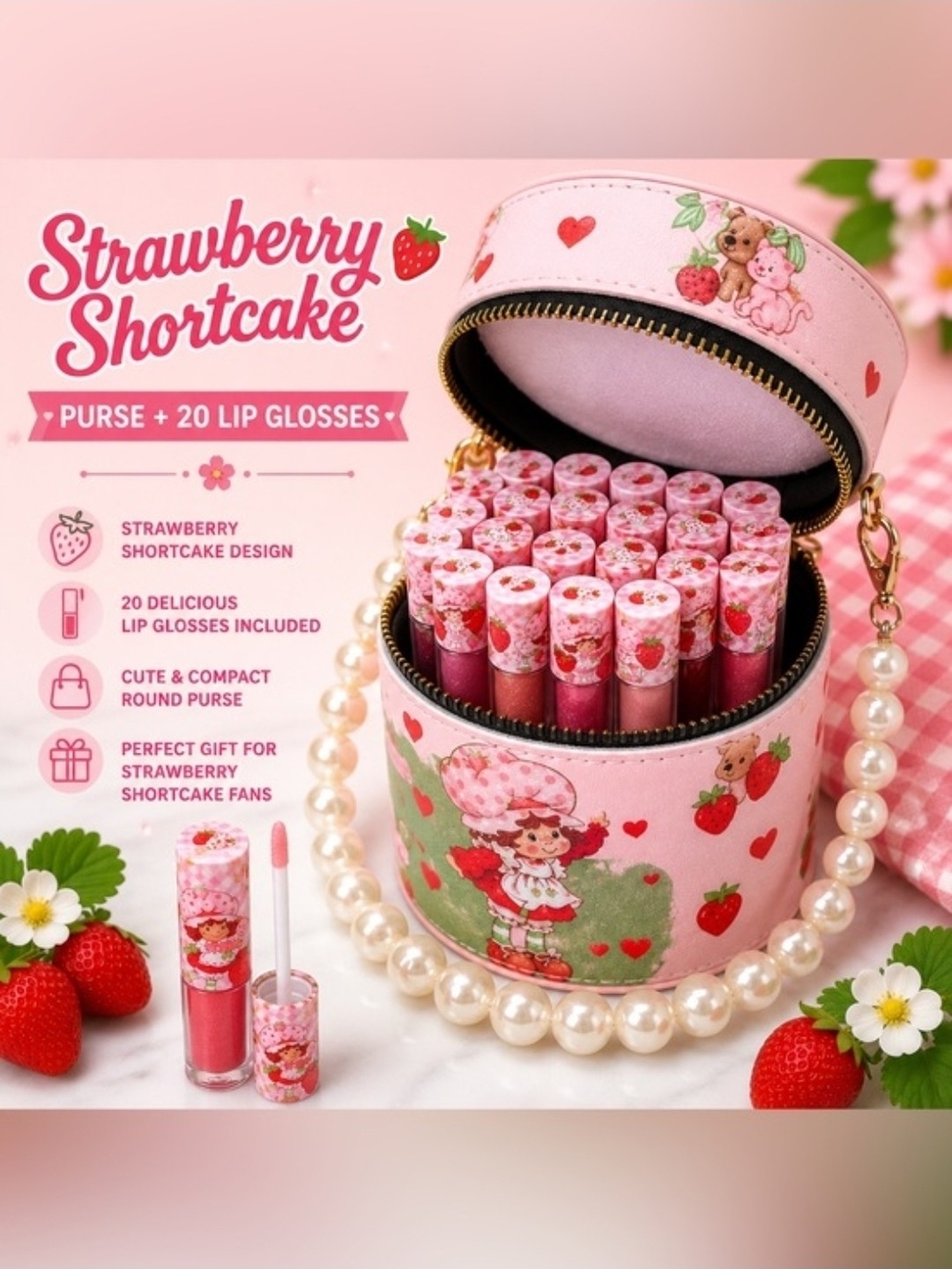 Strawberry Shortcake Purse with 20 Lip Glosses